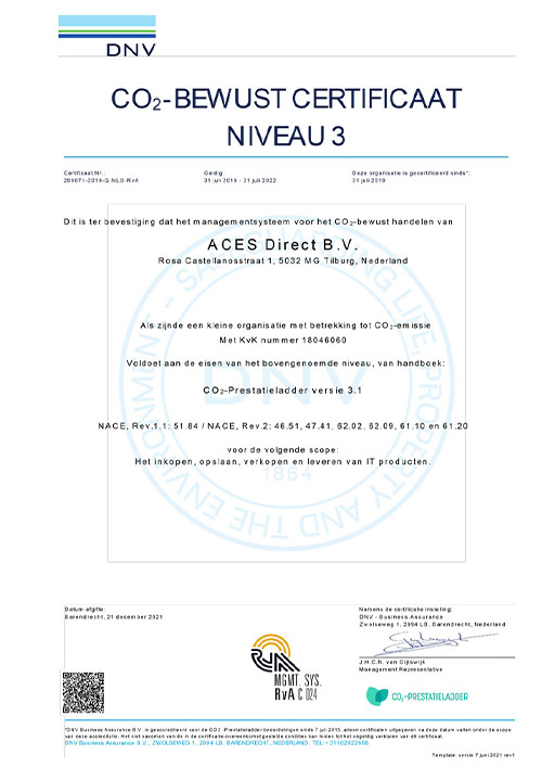 Aces Direct CO2 Certificaat